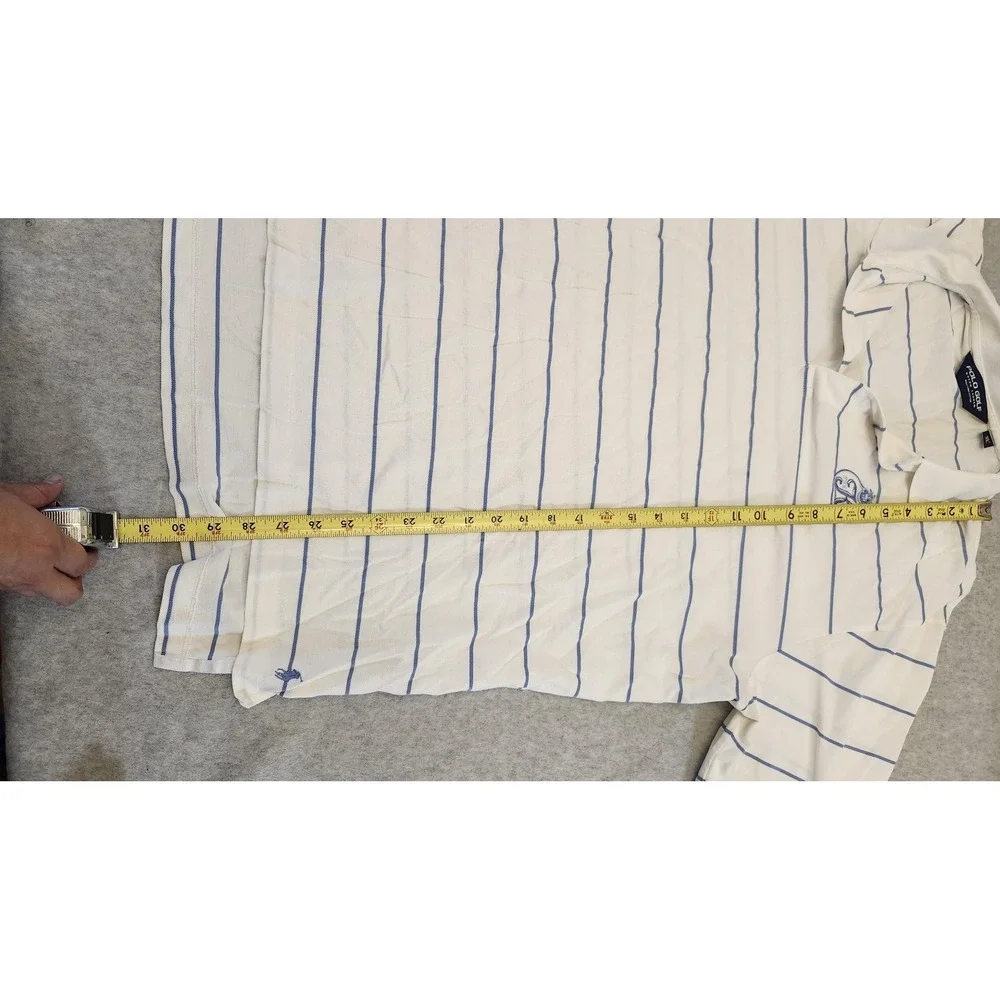 Polo Golf Ralph‎ Lauren Shirt Mens XL White Blue Striped K Club Crest Cotton